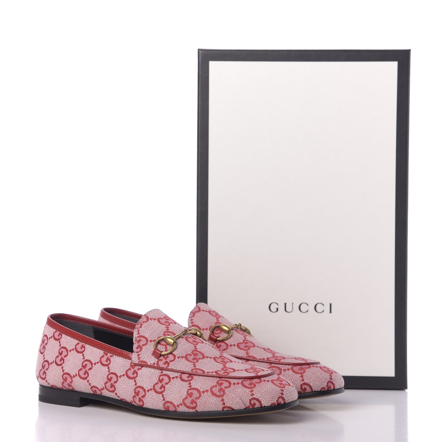 Canvas GG Monogram Horsebit Womens Jordaan Loafers 38 Gardenia Hibiscus Red