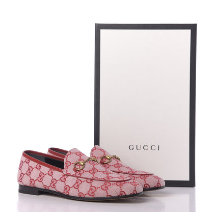 Gucci Canvas GG Monogram Horsebit Womens Jordaan Loafers 38 Gardenia Hibiscus Red 11 of 11