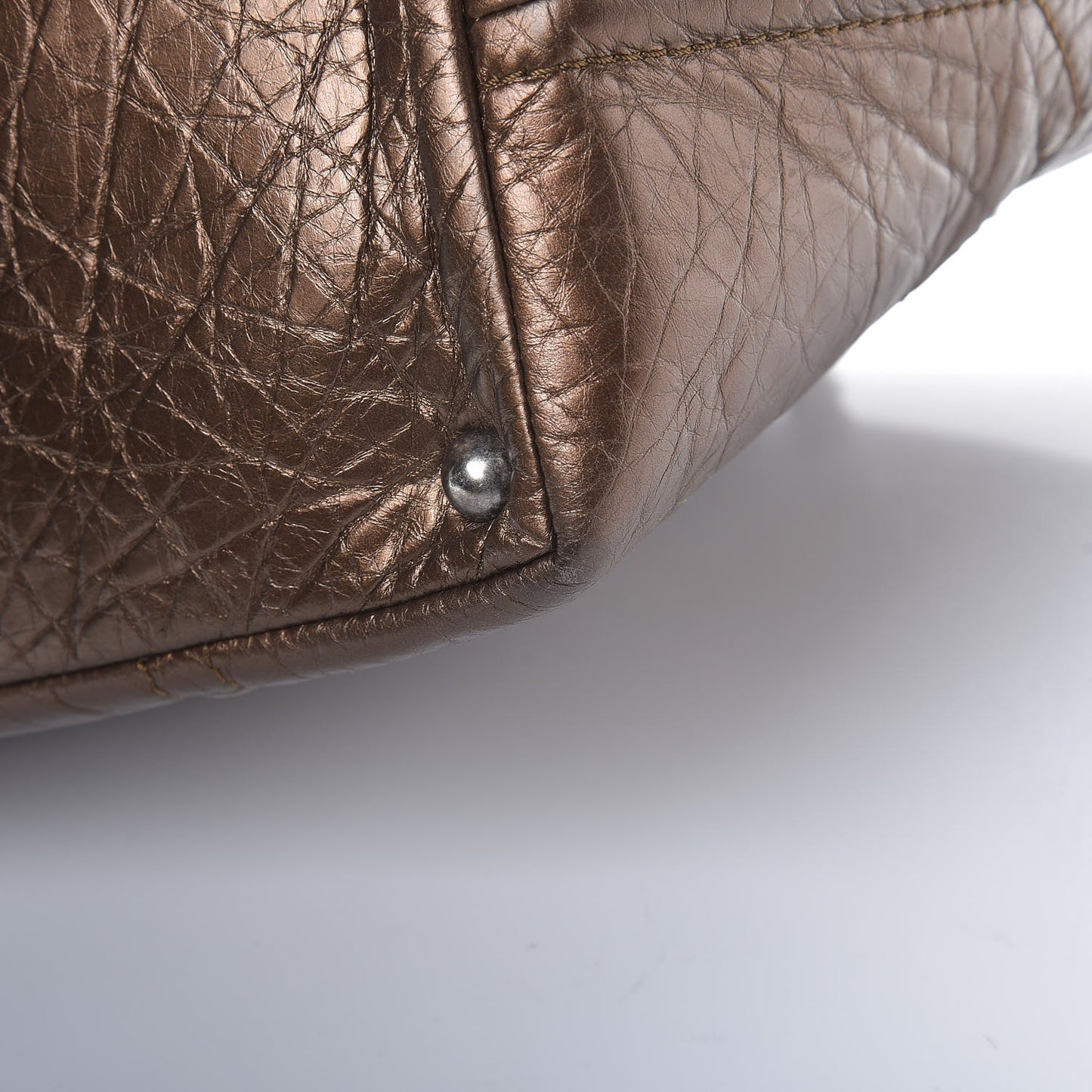 Metallic Aged Calfskin Small Shopping In Moscow Tote Bronze