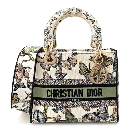 Christian Dior Canvas Toile de Jouy Mexico Embroidered Medium Lady D-Lite White Multicolor 1 of 11