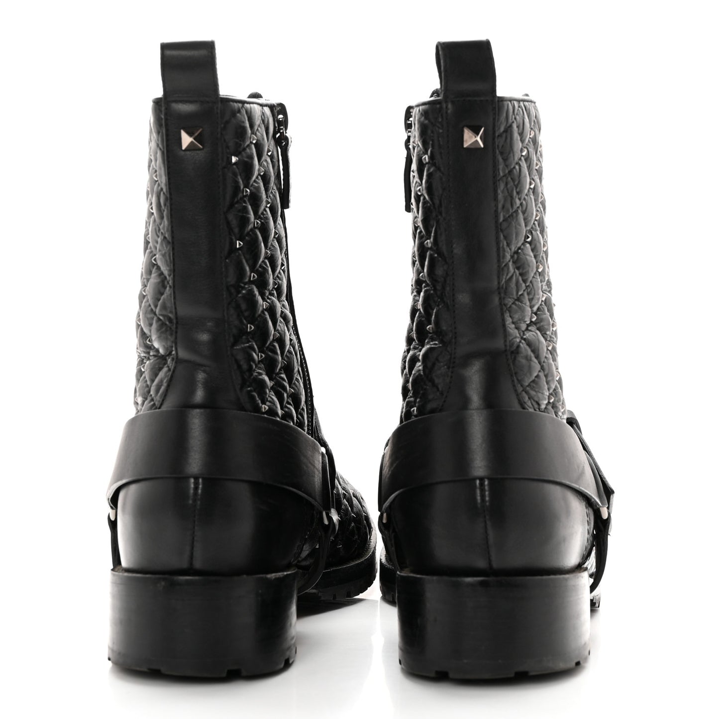 Crackled Lambskin Rockstud Spike 20mm Combat Boots 40 Black