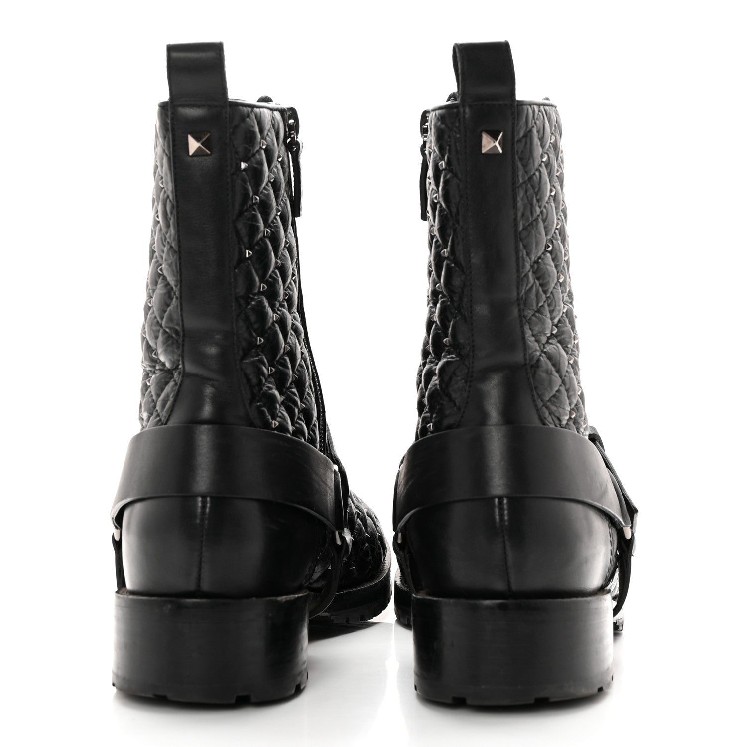 Valentino Garavani Crackled Lambskin Rockstud Spike 20mm Combat Boots 40 Black 5 of 17