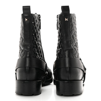 Valentino Garavani Crackled Lambskin Rockstud Spike 20mm Combat Boots 40 Black 5 of 17