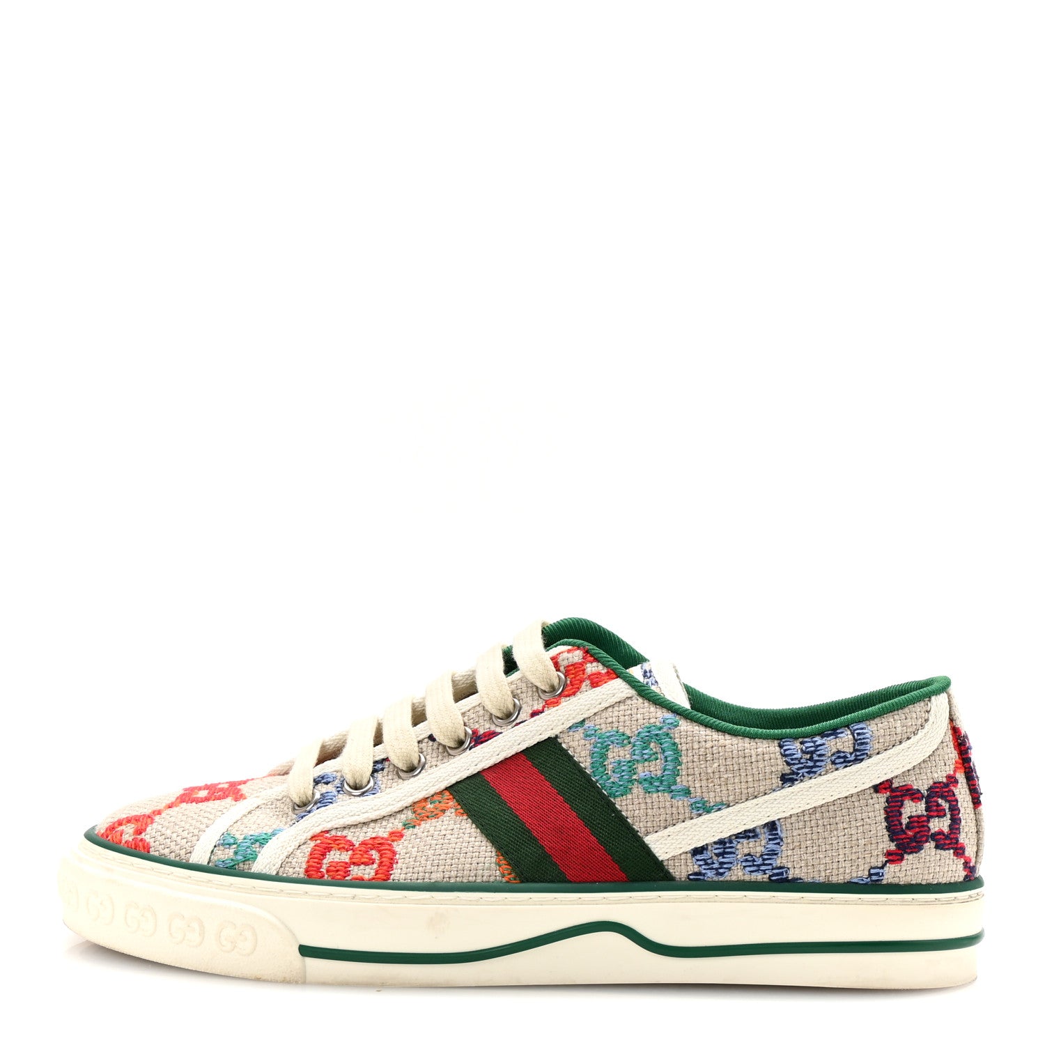 Gucci Linen Psychedelic Mini GG Monogram Womens 1977 Tennis Sneakers 38 Multicolor Mystic White 1 of 8