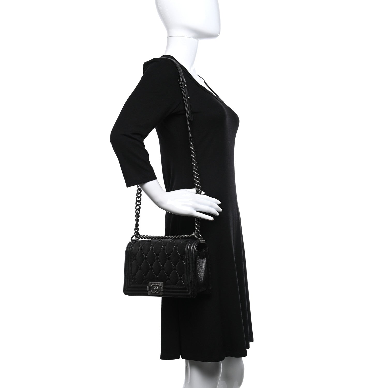 Chanel Goatskin Chesterfield Quilted Medium Celtic Boy Flap Black 2 of 9