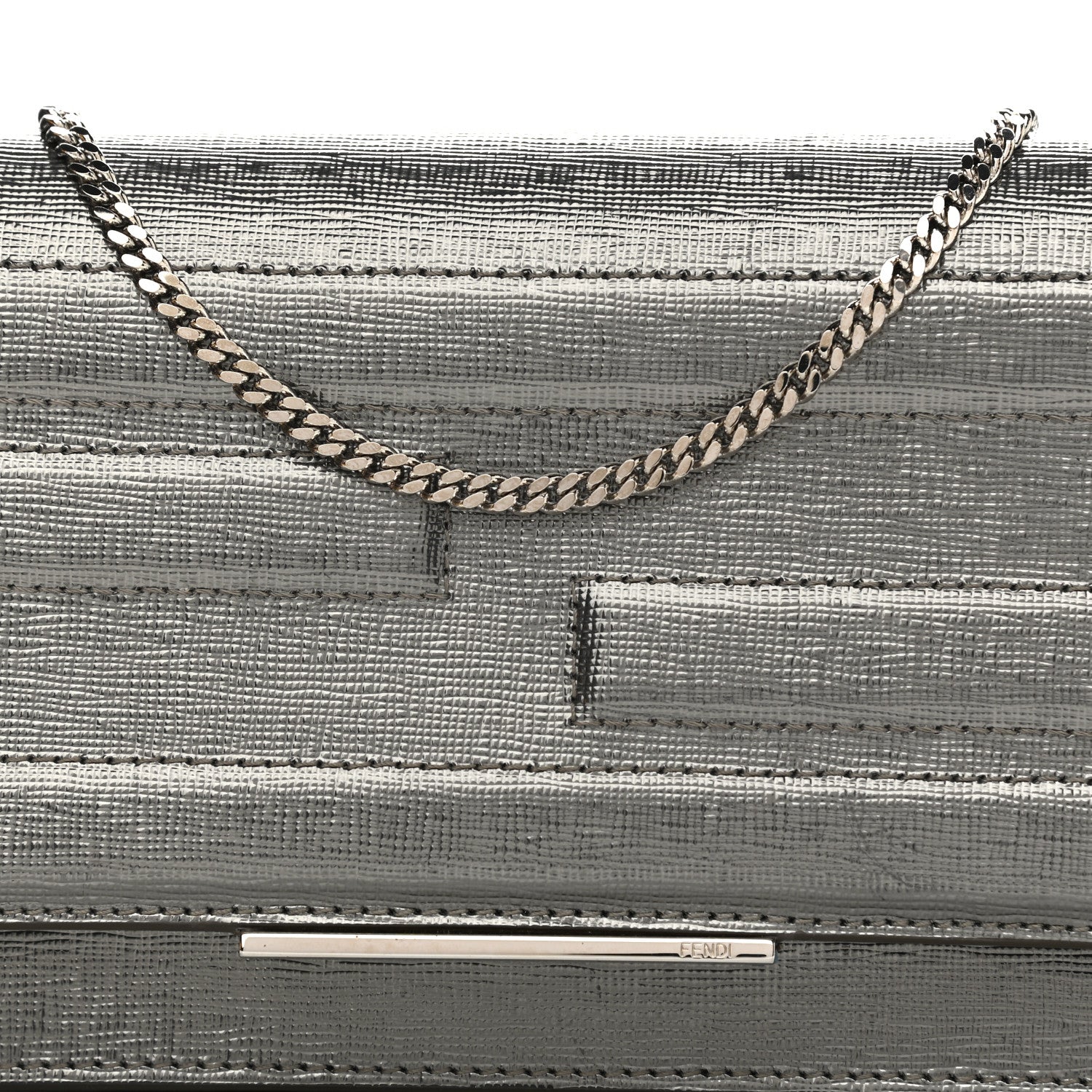 Fendi Vitello Mirror Elite Tube Wallet on Chain Graphite 8 of 12