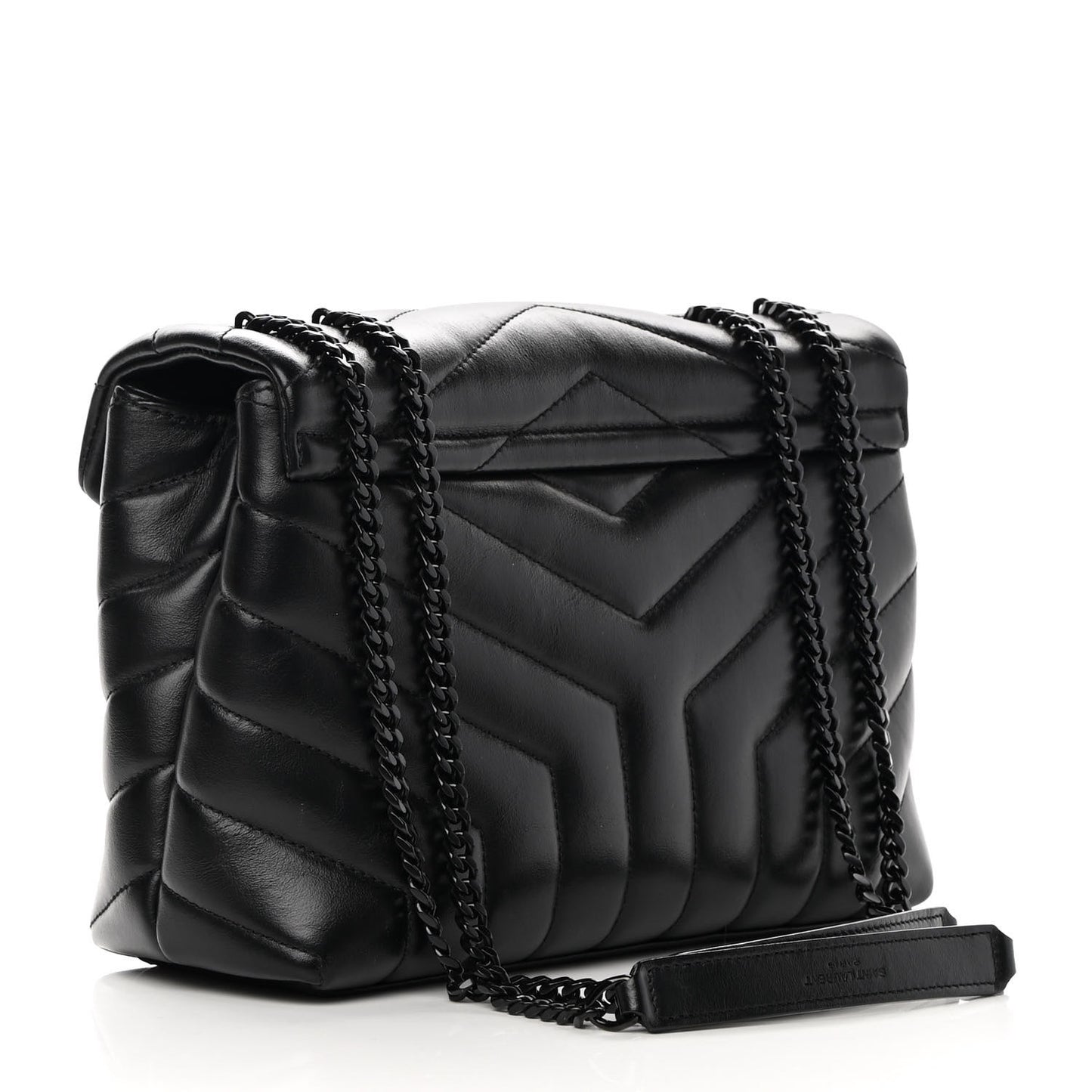 Calfskin Y Quilted Monogram Monochrome Small Loulou Chain Satchel Black
