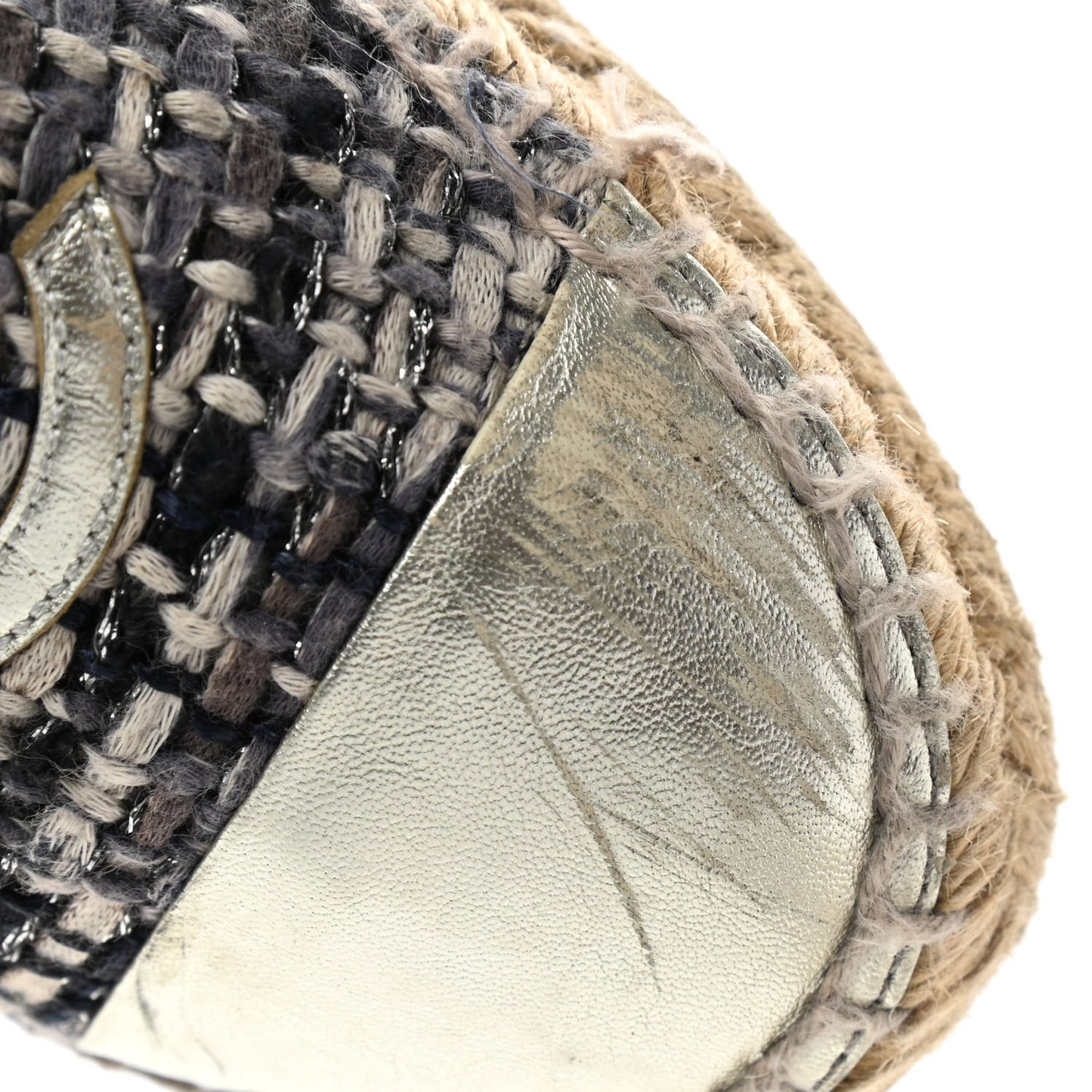 Metallic Tweed Lambskin CC Espadrilles 38 Blue Black Silver