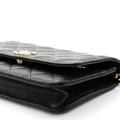 Chanel Shiny Caviar Enamel Quilted CC Wallet On Chain WOC Black 10 of 11