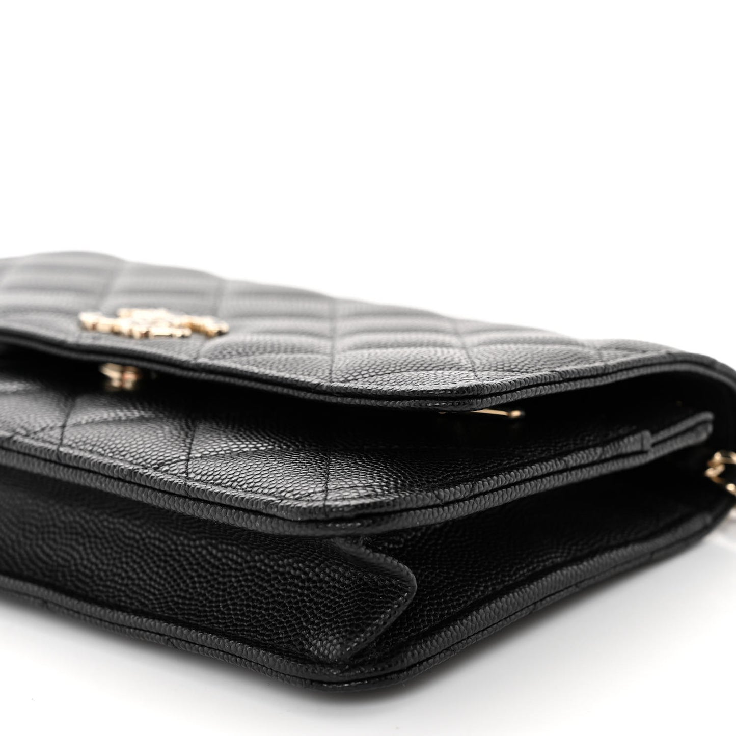 Shiny Caviar Enamel Quilted CC Wallet On Chain WOC Black