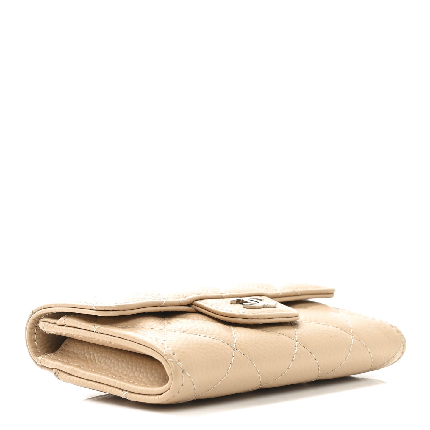 Caviar Quilted Flap Card Holder Wallet Beige