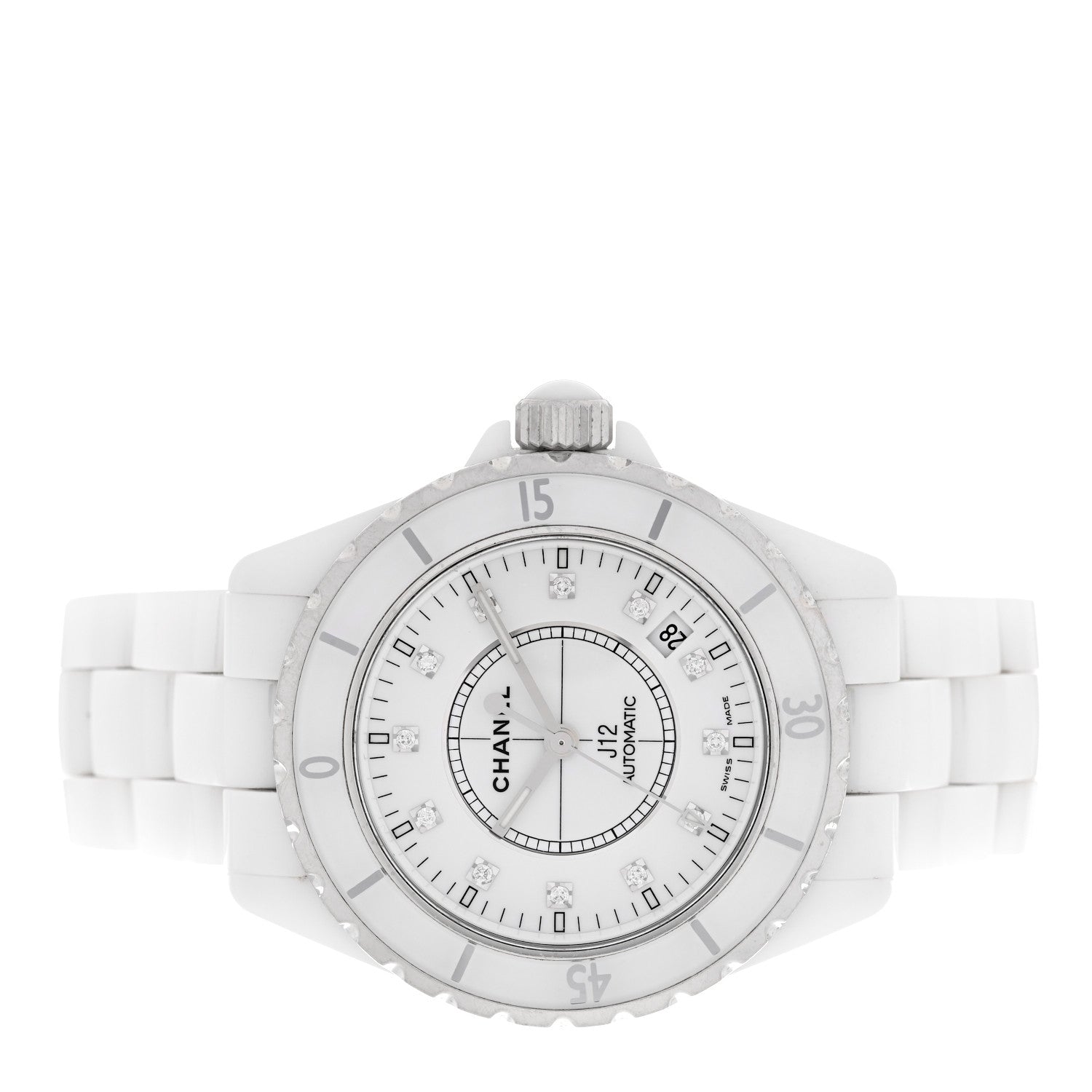 Chanel Stainless Steel Ceramic Diamond 38mm J12 Automatic Watch White White 2 of 4