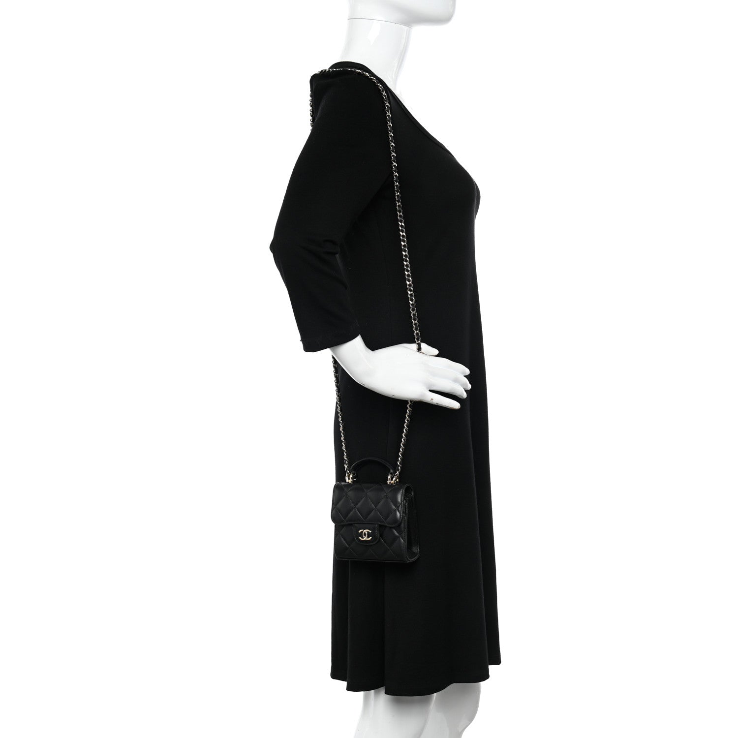 Chanel Lambskin Quilted Top Handle Flap Clutch With Chain Black 2 of 11
