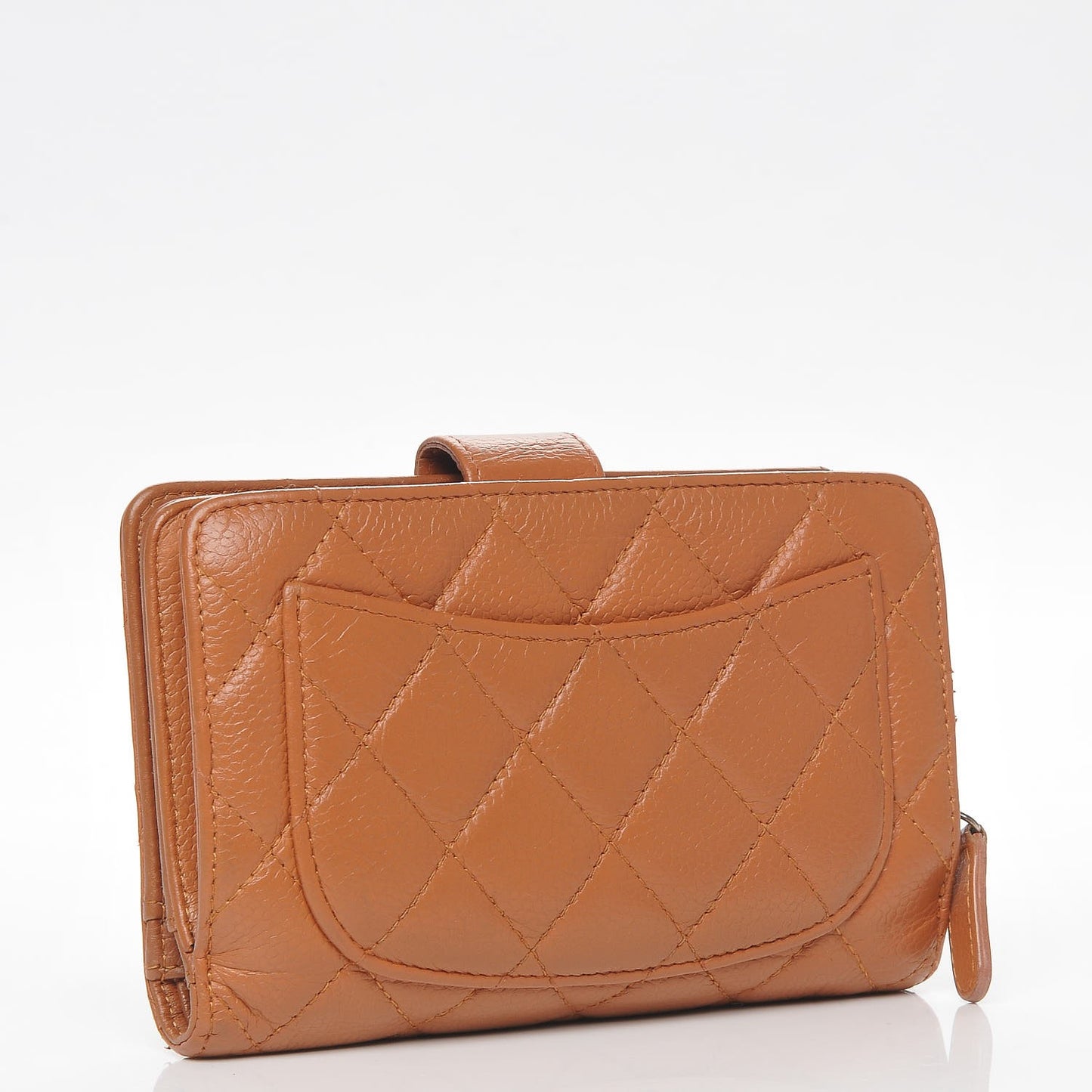 Caviar Quilted Zipped Pocket Wallet Dark Beige