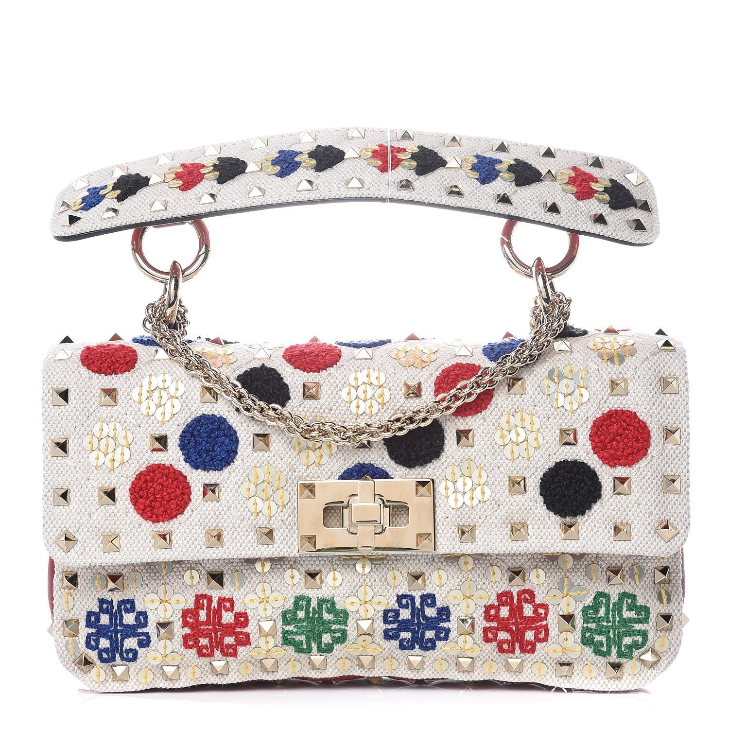 Valentino Garavani Canvas Sequin Embroidered Small Rockstud Spike Shoulder Bag Multicolor 1 of 7