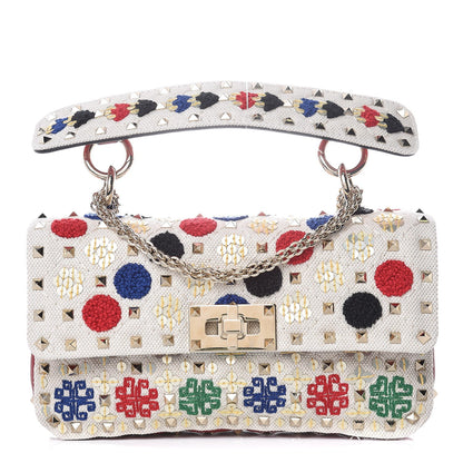 Valentino Garavani Canvas Sequin Embroidered Small Rockstud Spike Shoulder Bag Multicolor 1 of 7
