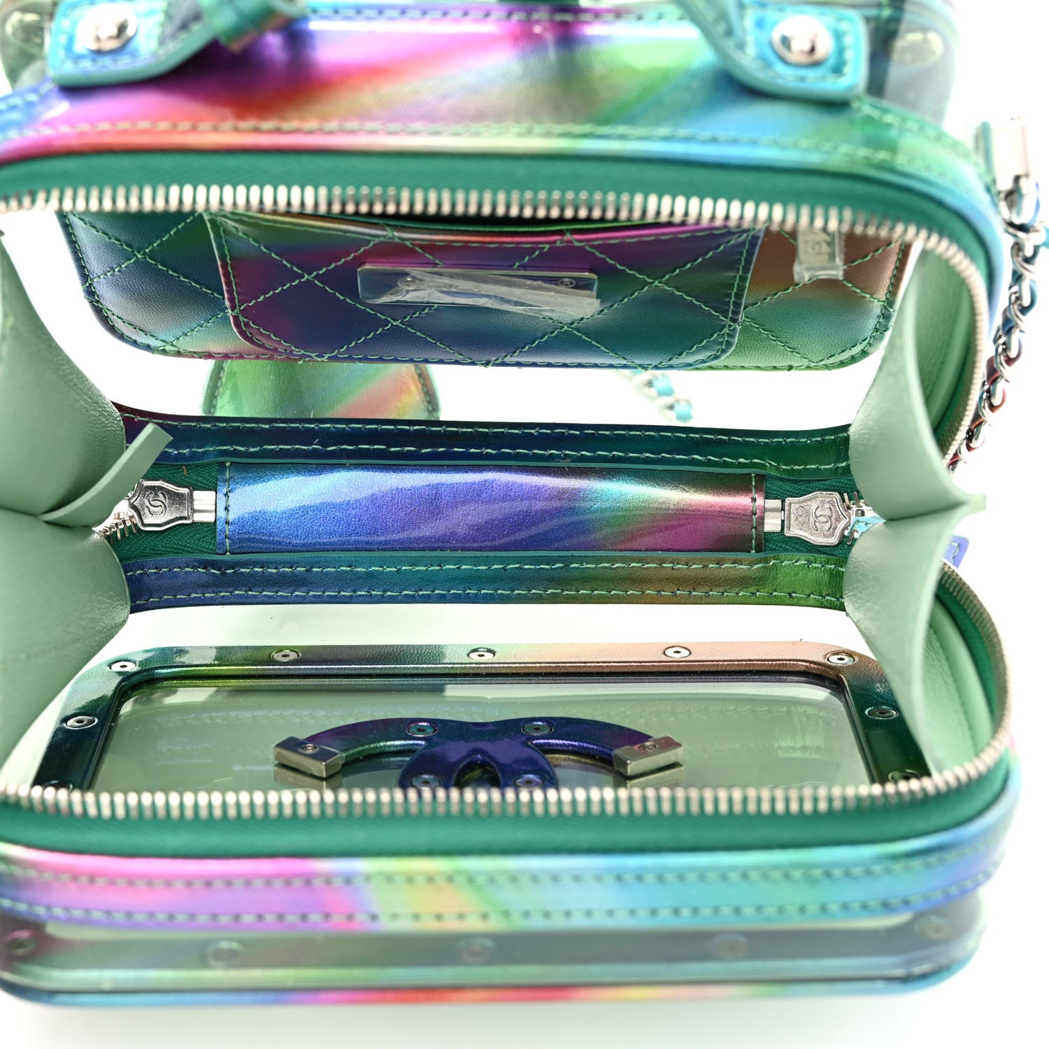 Chanel PVC Patent Calfskin Patent Lambskin Small CC Vanity Case Green 5 of 12