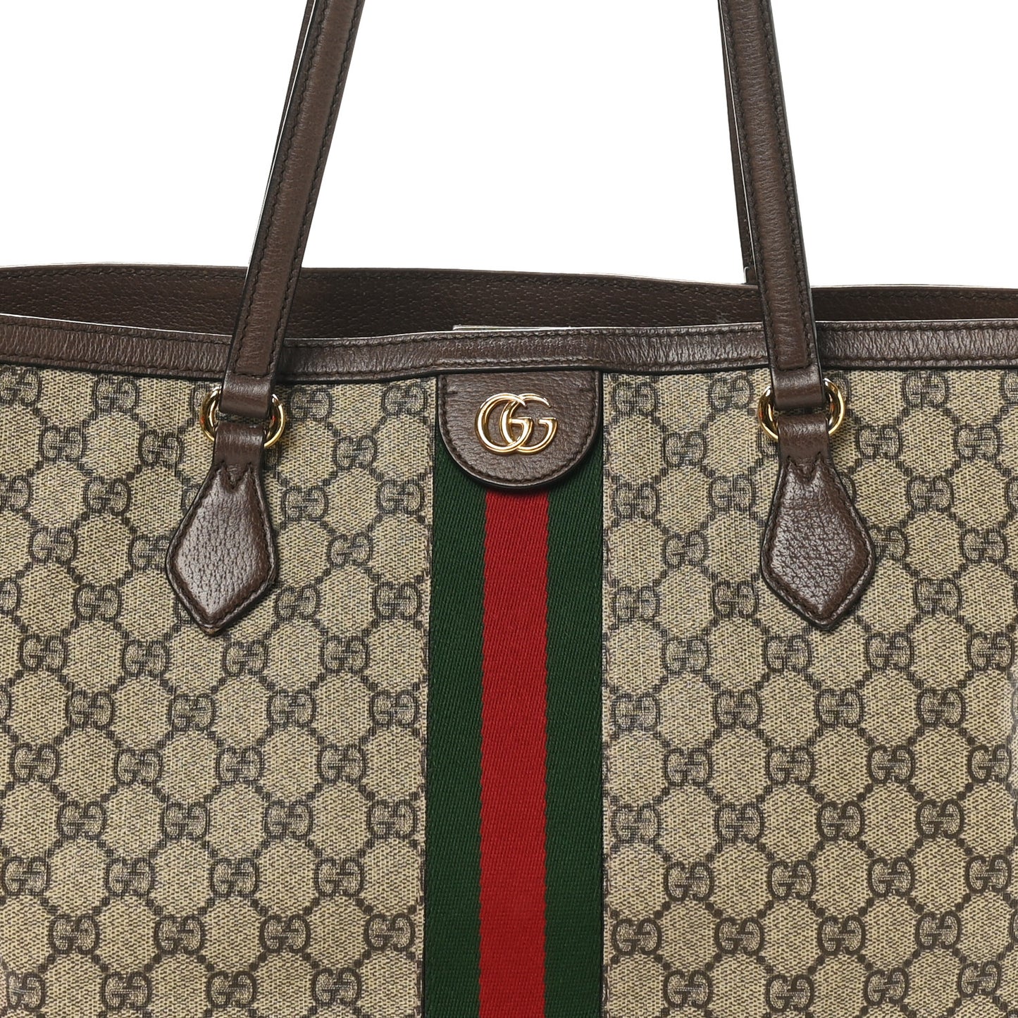 GG Supreme Monogram Textured Calfskin Web Medium Ophidia Shopping Tote Beige Ebony New Acero