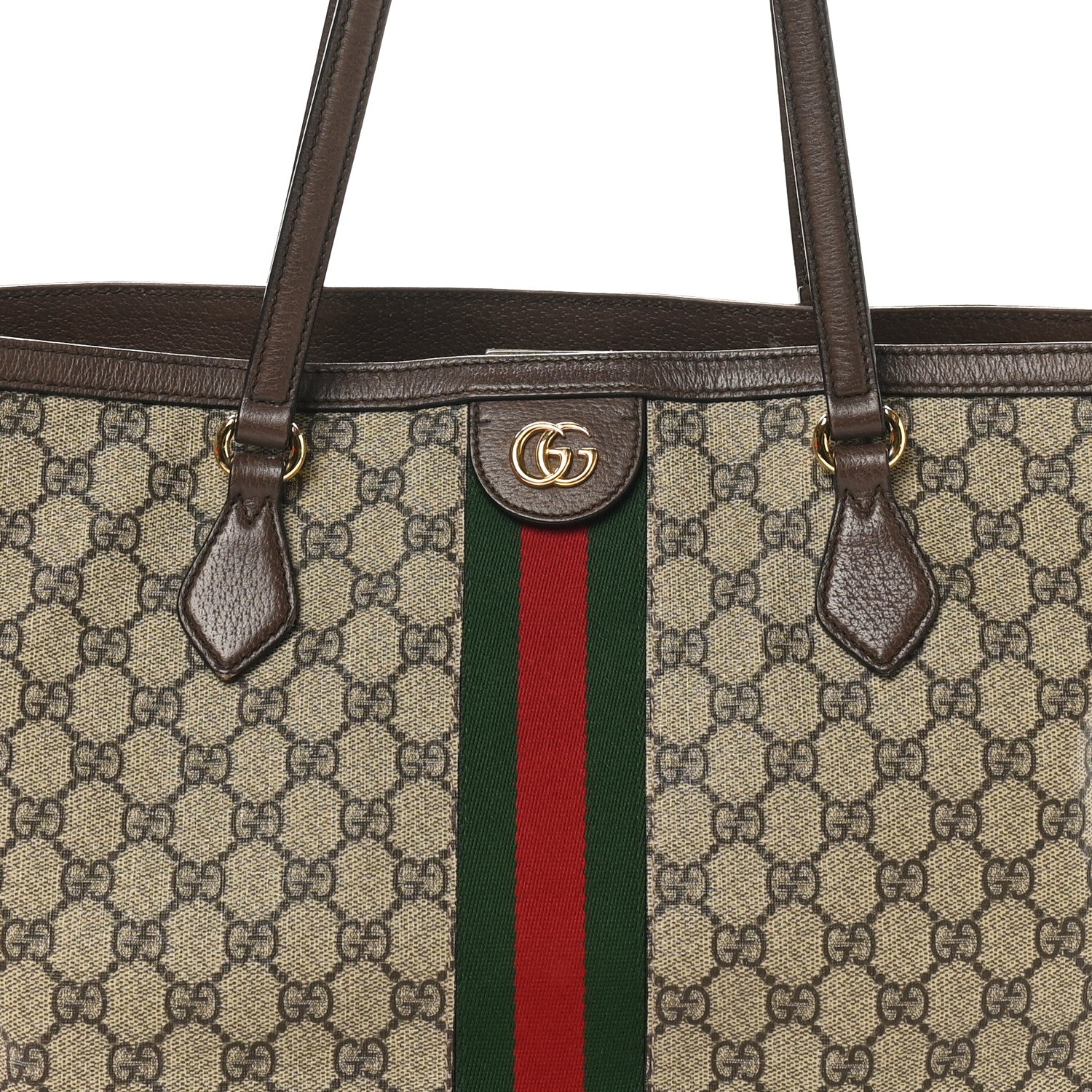 Gucci GG Supreme Monogram Textured Calfskin Web Medium Ophidia Shopping Tote Beige Ebony New Acero 9 of 12