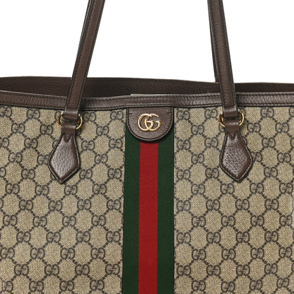 Gucci GG Supreme Monogram Textured Calfskin Web Medium Ophidia Shopping Tote Beige Ebony New Acero 9 of 12