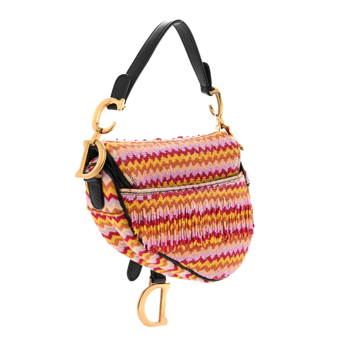 Embroidered Fringe Beaded Mini Saddle Bag Multicolor