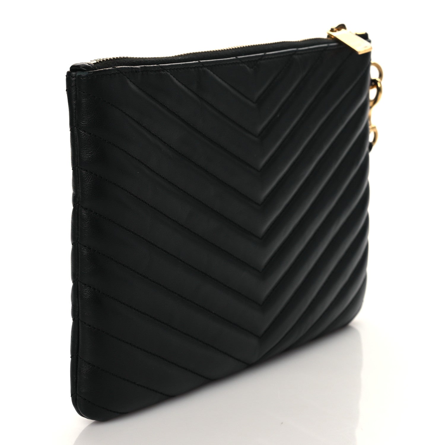 Saint Laurent Calfskin Matelasse Chevron Monogram A5 Wristlet Black 3 of 11