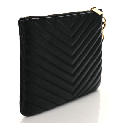 Saint Laurent Calfskin Matelasse Chevron Monogram A5 Wristlet Black 3 of 11