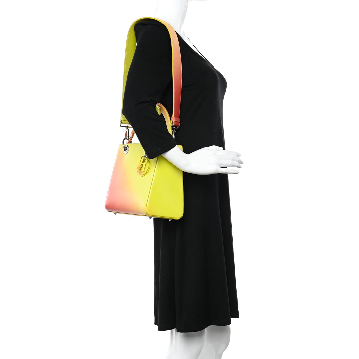 Christian Dior Box Calfskin Gradient Medium Lady Dior Yellow Orange 3 of 11