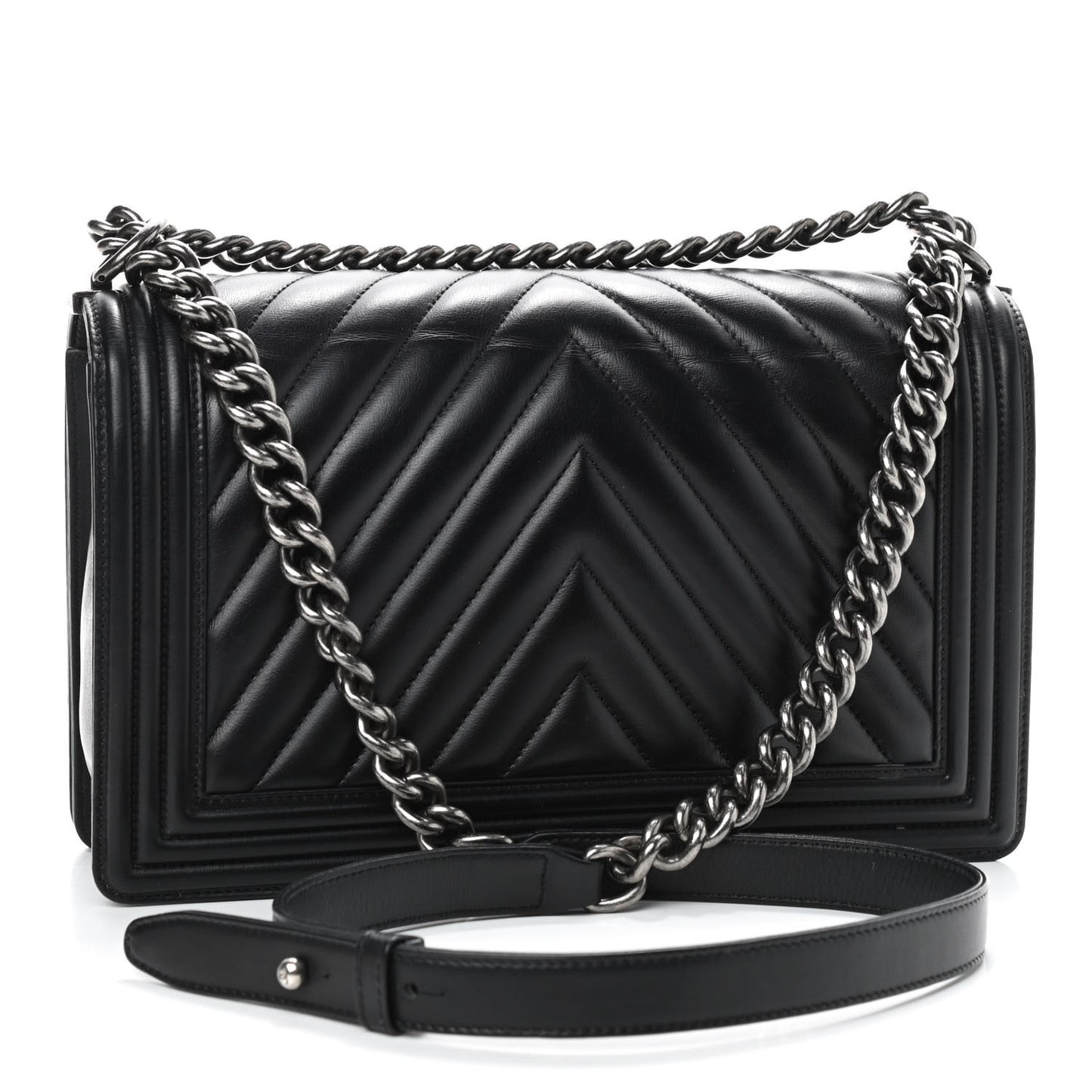 Lambskin Chevron Quilted Medium Boy Flap Black