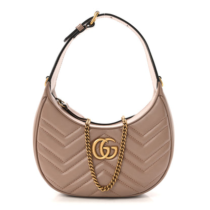 Gucci Calfskin Matelasse Chevron Mini GG Marmont Half Moon Hobo Porcelain Rose 1 of 11