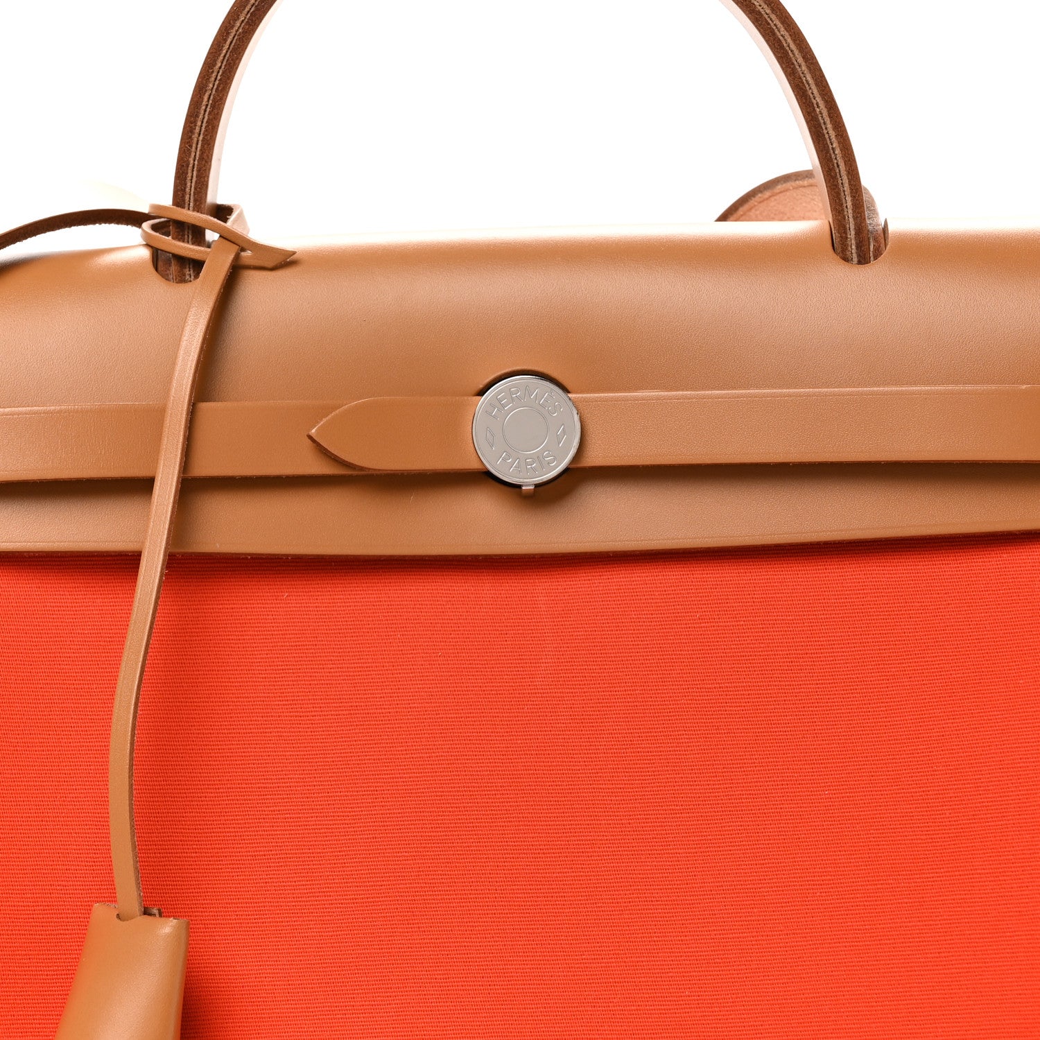 Hermes Vache Hunter Toile Herbag Zip Retourne 31 PM Orange Mecano Fauve 9 of 11