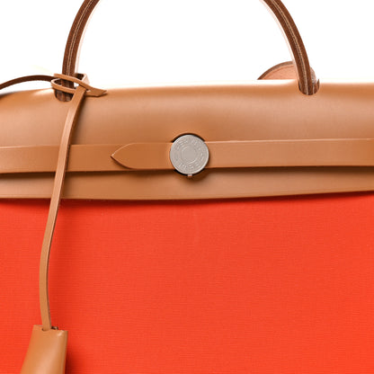 Hermes Vache Hunter Toile Herbag Zip Retourne 31 PM Orange Mecano Fauve 9 of 11