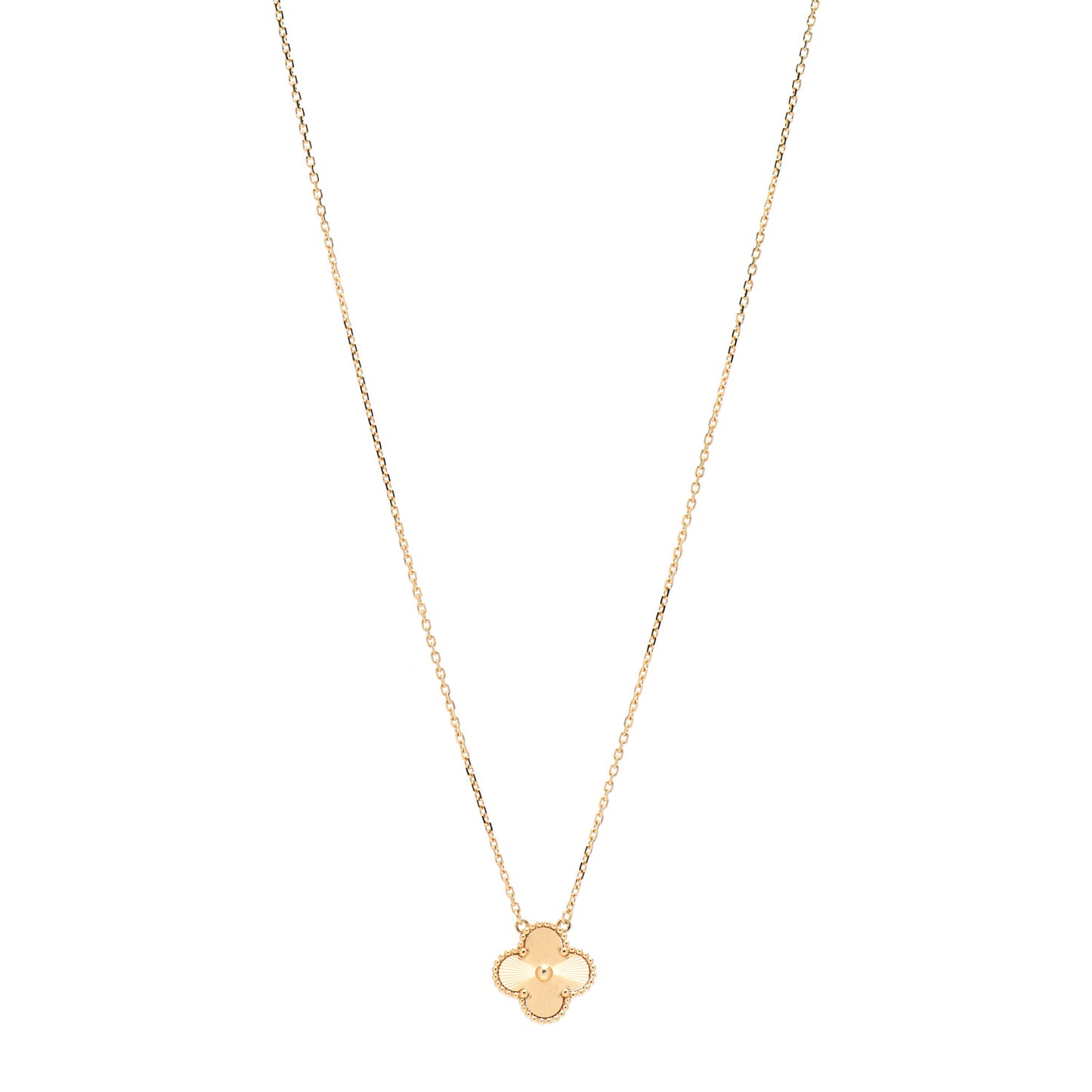 18K Yellow Gold Guilloche Vintage Alhambra Pendant Necklace