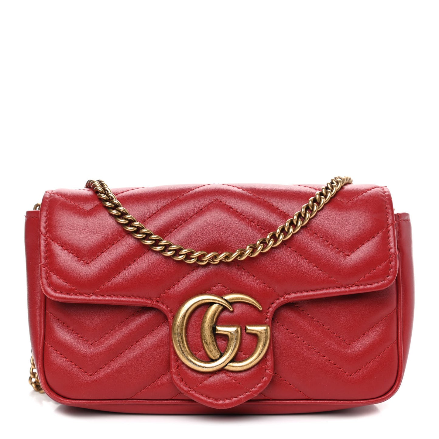 Calfskin Matelasse Super Mini GG Marmont Shoulder Bag Hibiscus Red