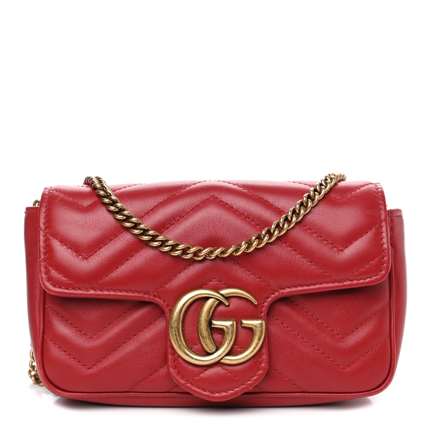 Gucci Calfskin Matelasse Super Mini GG Marmont Shoulder Bag Hibiscus Red 1 of 4
