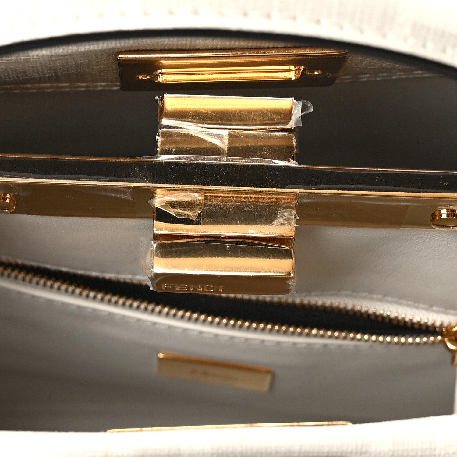 Fendi Glazed Fabric Nappa FF Disco Girls Inlay Mini Peekaboo Iconic Satchel Bianco Perla Multicolor 10 of 11