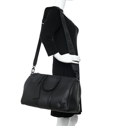 Louis Vuitton Grained Calfskin Aerogram Keepall Bandouliere 40 Black 2 of 16
