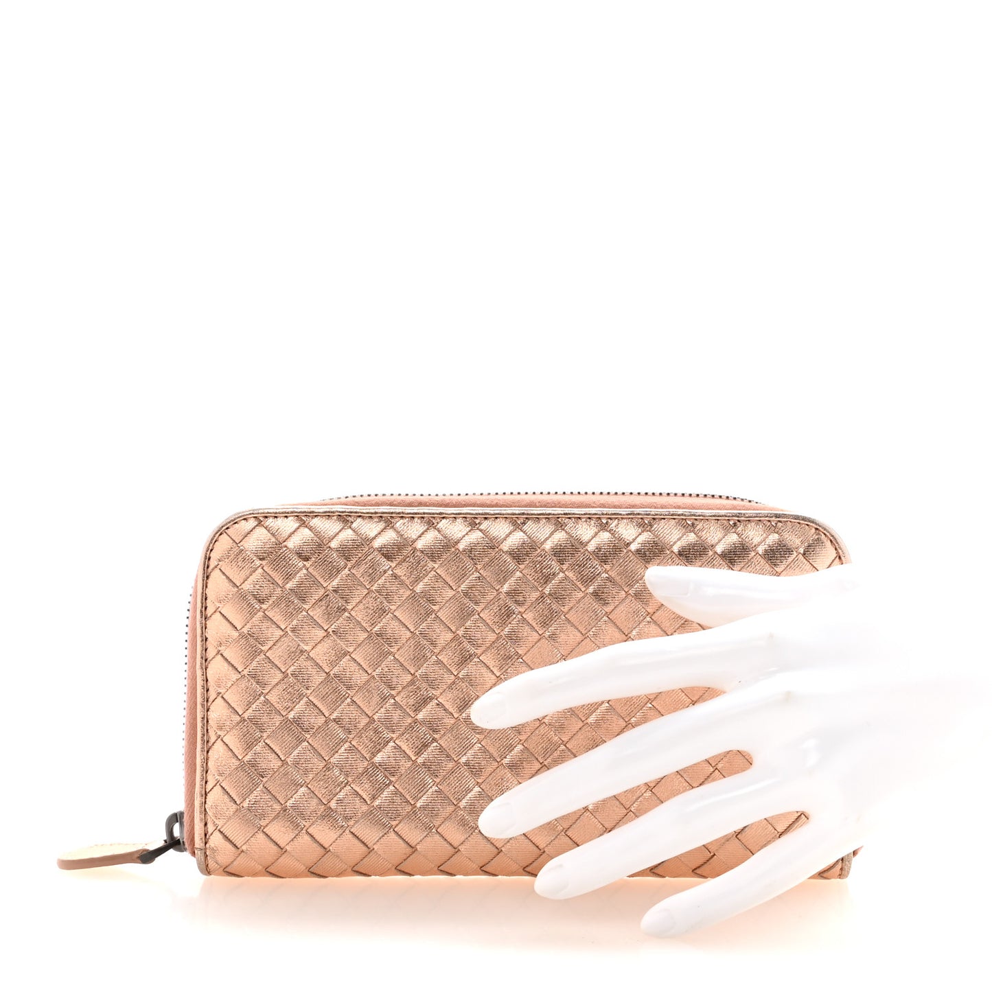 Metallic Grosgrain Intrecciato Zip Around Wallet Rose Gold