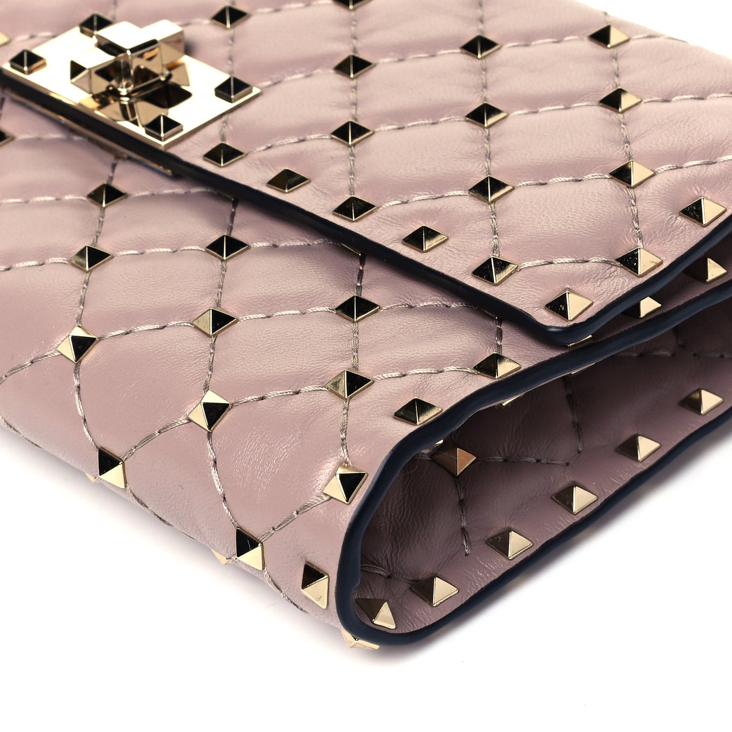 Lambskin Rockstud Spike Wallet on Chain Poudre