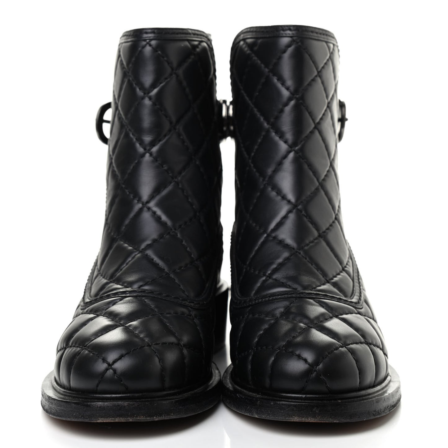 Lambskin Quilted CC Boots 38.5 Black Burgundy