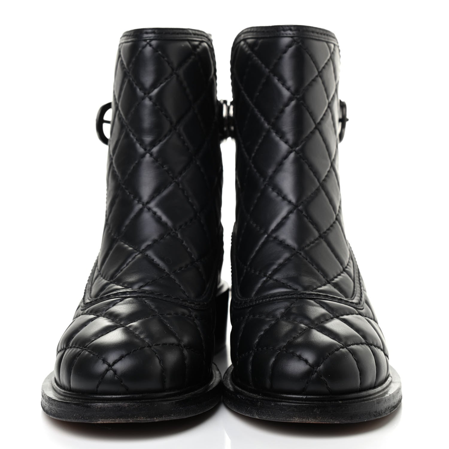 Chanel Lambskin Quilted CC Boots 38.5 Black Burgundy 2 of 8