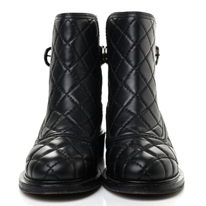 Chanel Lambskin Quilted CC Boots 38.5 Black Burgundy 2 of 8