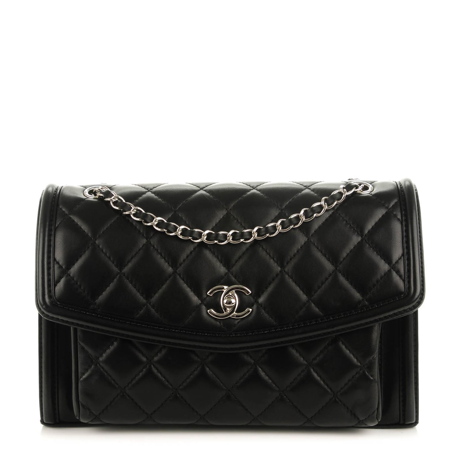 Lambskin Quilted Large Geometric Flap Black