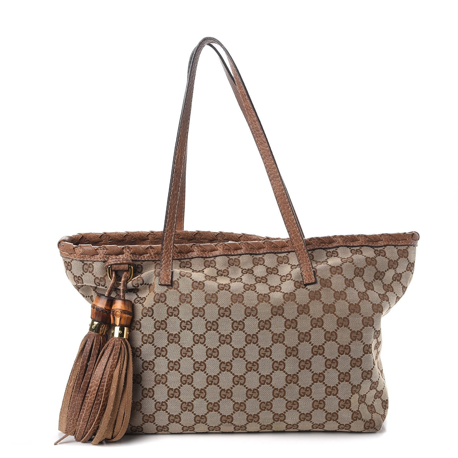 Gucci Monogram Medium Bamboo Tassel Tote Light Brown 1 of 12