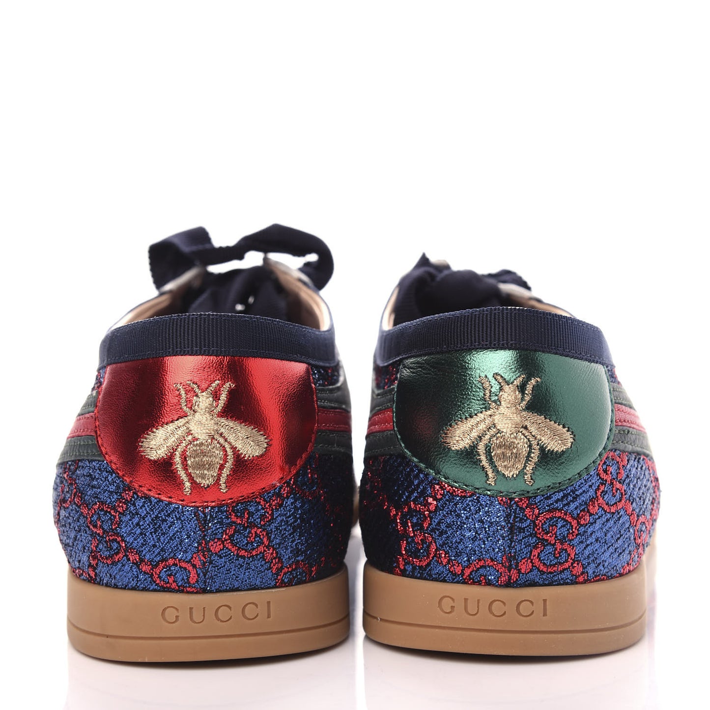 Lurex Calfskin Web GG Monogram Mens Falacer Sneakers 8 Iridescent Blue Iridescent Red Silver