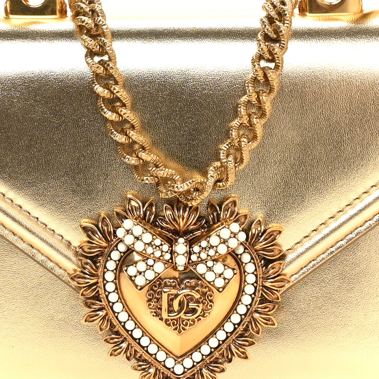 Metallic Nappa Small Devotion Envelope Top Handle Bag Gold