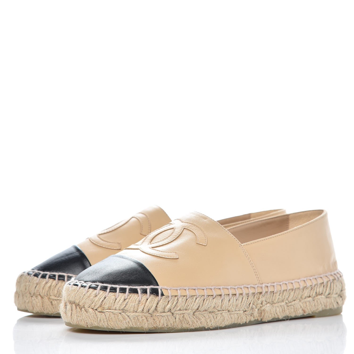 Chanel Lambskin CC Espadrilles 38 Beige Black 3 of 11