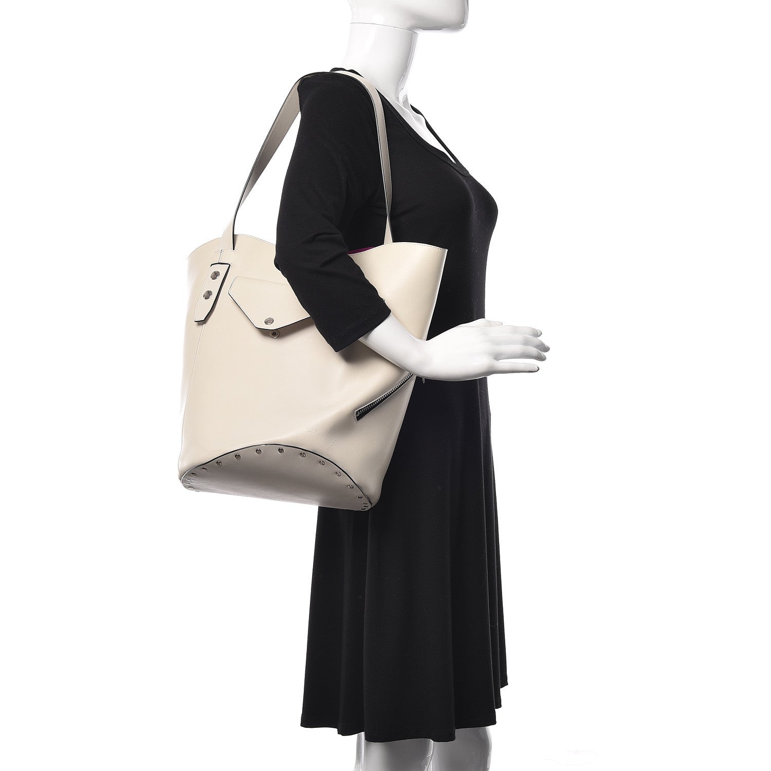 Celine Natural Calfskin Biker Bucket Shoulder Bag White Magenta 2 of 7