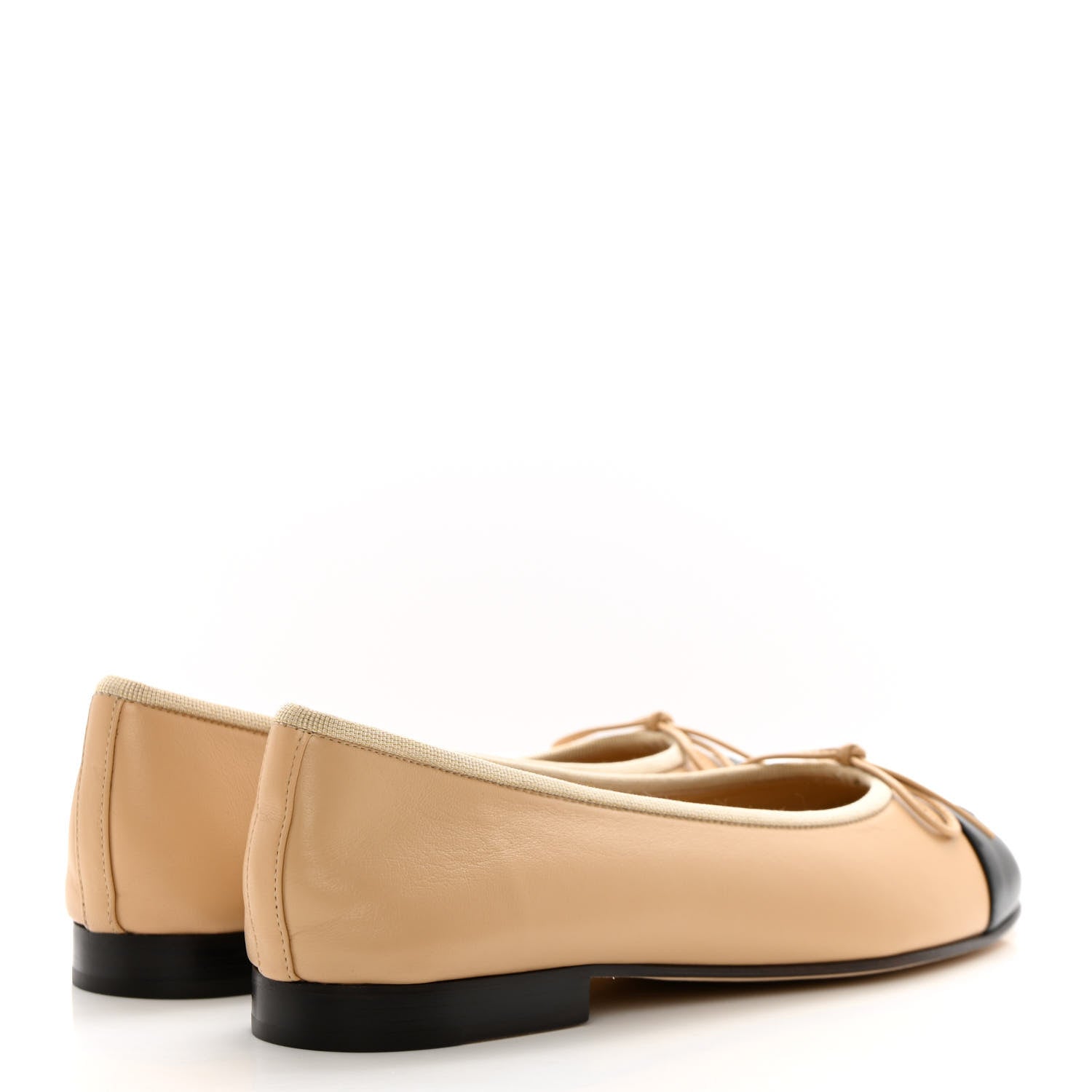 Chanel Lambskin Cap Toe CC Ballerina Flats 37.5 Beige Black 4 of 10