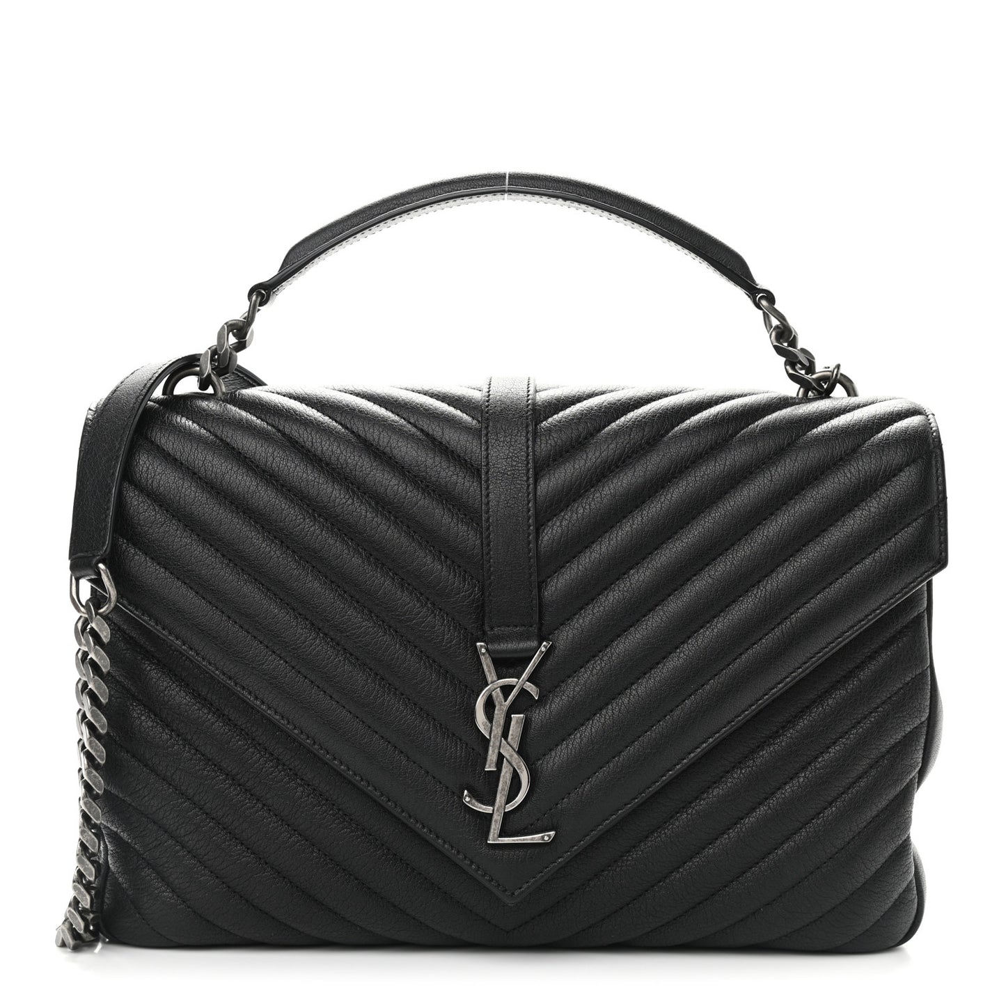 Sheepskin Matelasse Chevron Monogram Large College Satchel Black